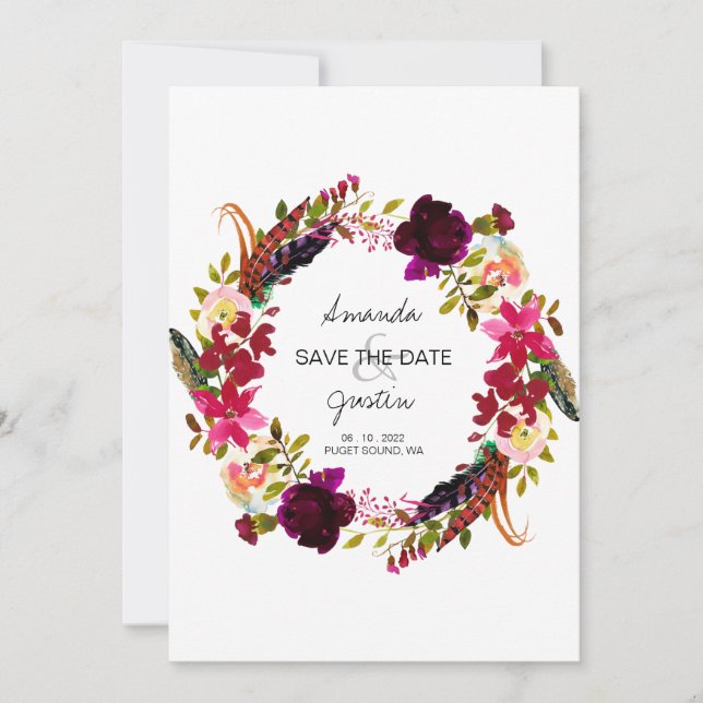 Save The Date Serre Florale Boho Rustique Sauvegarder La Date Ma (Devant)