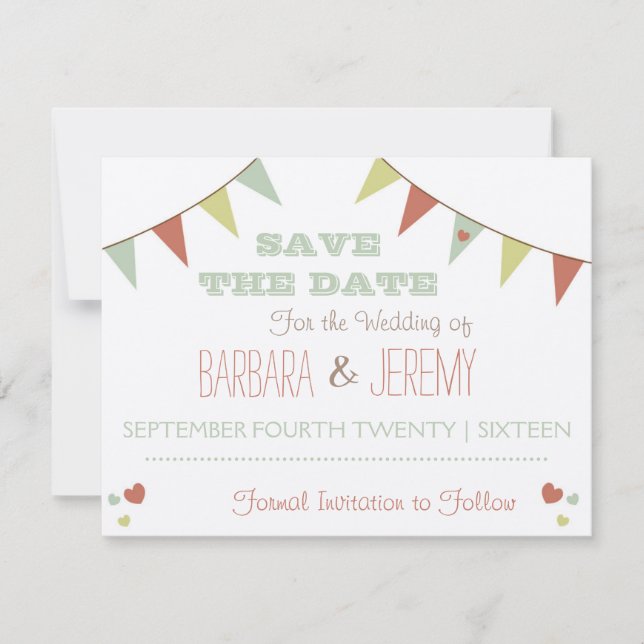 Save The Date Shabby Chic Bunting Enregistrer la date (Devant)