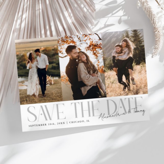 Save The Date Signature Blanc Moderne pour Couple avec Multi Pho (Créateur téléchargé)