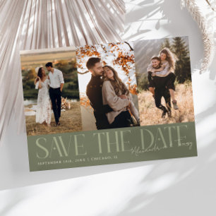Save The Date Signature Vert Sauge Moderne Multi Photo de Couple