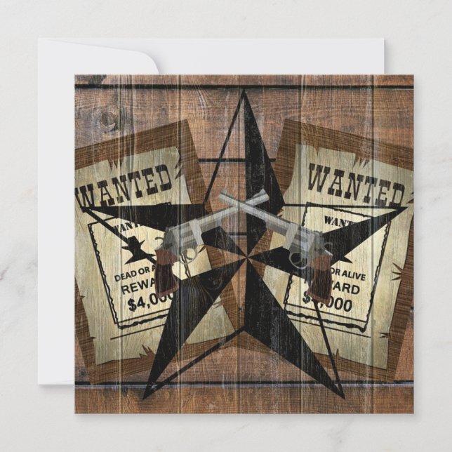 Save The Date SIGNE Recherché Rustique Texas Star Western Double (Devant)