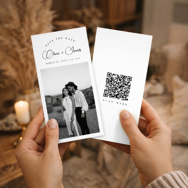 Save The Date Signet noir et blanc Code QR moderne Photo (Créateur téléchargé)
