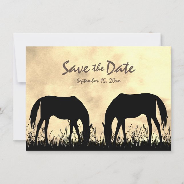Save The Date Silhouette Chevaux Pâturage dans le champ Mariage  (Devant)