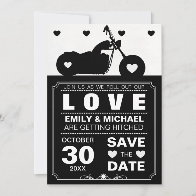Save The Date Silhouette de moto noir et blanc Enregistrer la da (Devant)