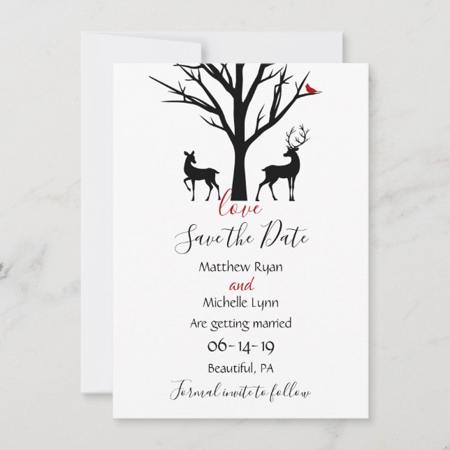 Save The Date Silhouette Deer Couple Mariage d'amour hivernal (Devant)