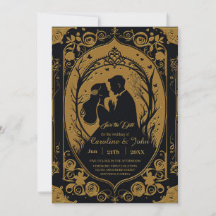 Save The Date Silhouette élégante d'une mariée et d'un marié