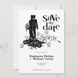 Save The Date Silhouette Élégante Mariée Et Mariage De Chambre