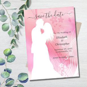 Save The Date Silhouette Kisser Couple Rose Blanc Floral