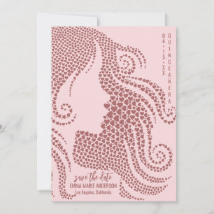 Save The Date Silhouette rose Gold Woman dans les Coeurs Quincea