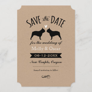 Save The Date Silhouettes de bouledogue français épousant des