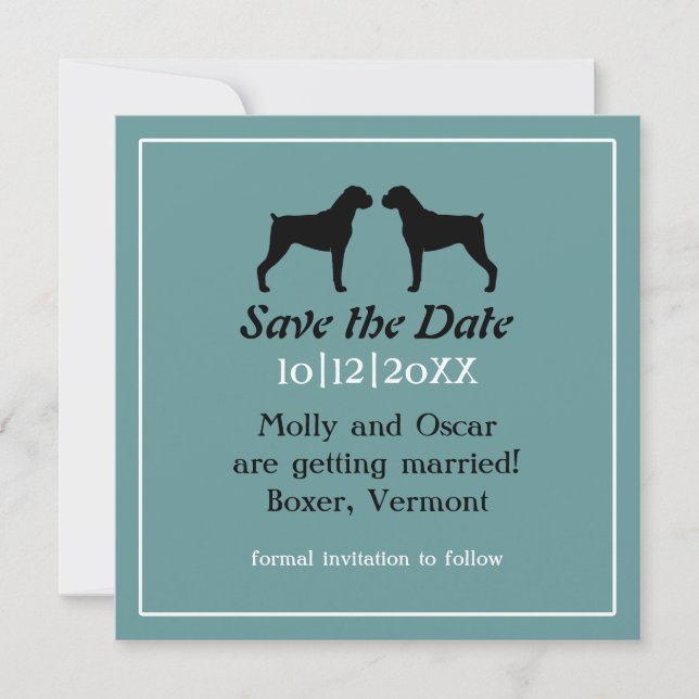 Save The Date Silhouettes de chien Boxer Mariage Enregistrer la  (Devant)