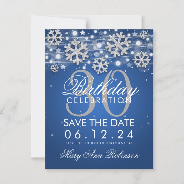 Save The Date Silver Blue 30th Birthday Save Date Winter (Devant)