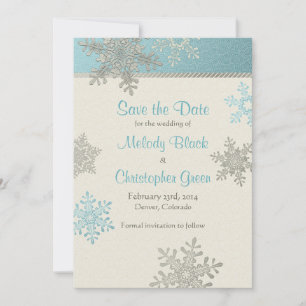 Save The Date Silver Blue Snowflake Mariage d'hiver Enregistrer