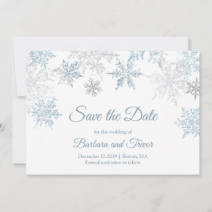 Save The Date Silver Blue Snowflakes Noël Mariage d'hiver