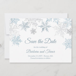Save The Date Silver Blue Snowflakes Noël Mariage d'hiver