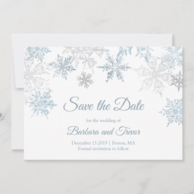 Save The Date Silver Blue Snowflakes Noël Mariage d'hiver (Devant)