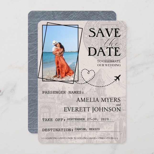 Save The Date Silver Cancun Passport Enregistrer La Date (Devant / Derrière)