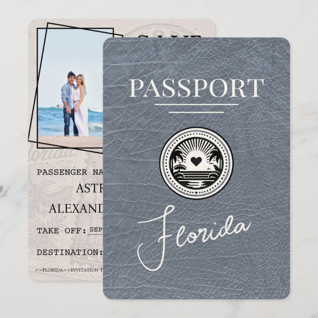 Save The Date Silver Florida Passport Enregistrer La Date (Devant / Derrière)