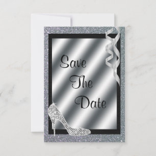 Save The Date Silver Glittery Stiletto & Streamers 55e anniversa