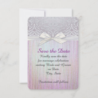 Save The Date Silver Lace Ribbon Lavender Pastel Enregistrer la