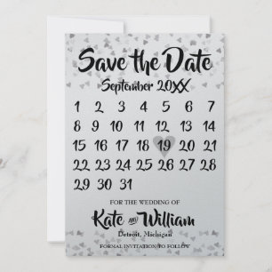 Save The Date Silver Love Heart Calendar Enregistrer la date
