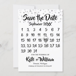 Save The Date Silver Love Hearts Confetti Calendrier Enregistrer