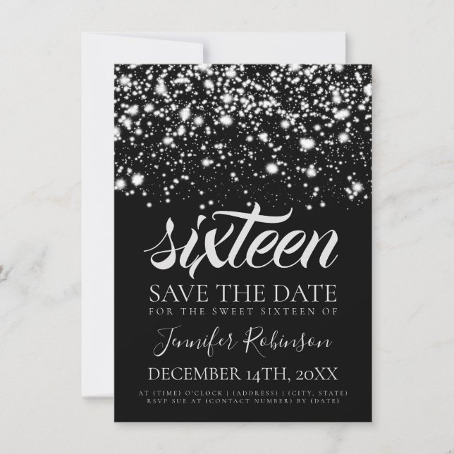 Save The Date Silver Midnight Glam Sweet 16 fête d'anniversaire (Devant)