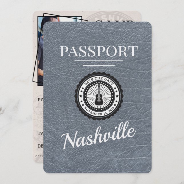 Save The Date Silver Nashville Passport Enregistrer La Date (Devant / Derrière)