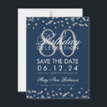 Save The Date Silver Navy Blue 80th Birthday Save Date Confetti<br><div class="desc">Elégant design "80th Birthday Party" avec Silver Faux Parties scintillant Confetti Marine Blue et nom personnalisé et détails texte. Facile à utiliser et facile à personnaliser. Commandez aujourd'hui !</div>