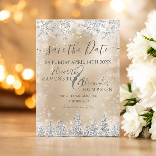 Save The Date Silver neige feuille d'or de pin Noël sauver la da