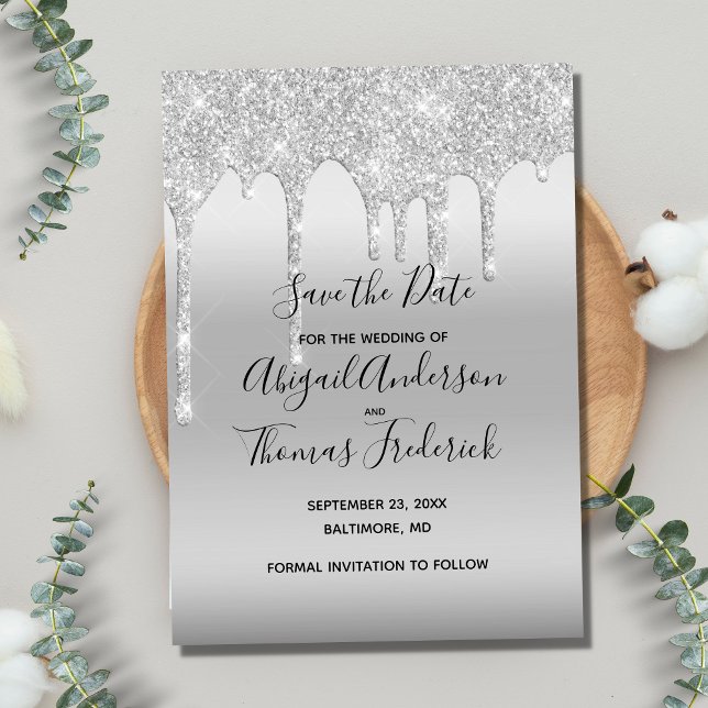 Save The Date Silver Parties scintillant Drip Glam Trendy Enregi (Créateur téléchargé)