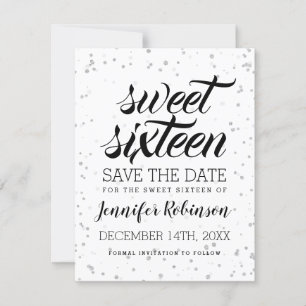 Save The Date Silver Sweet16 Date de sauvegarde Parties scintill