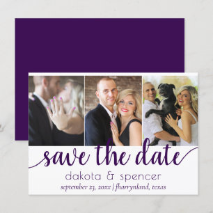 Save The Date Simple 3 photos   Script Royal pourpre