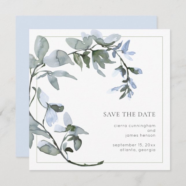 Save The Date Simple Aquarelle Bleu Floral Enregistrer La Date (Devant / Derrière)