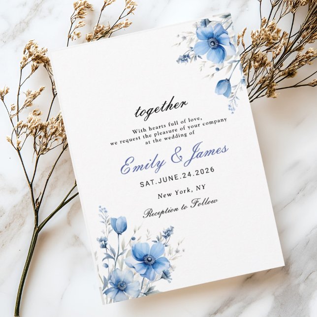 Save The Date simple aquarelle Floral Dusty Blue mariage invita (Créateur téléchargé)