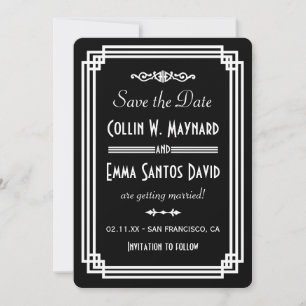 Save The Date Simple Art Déco noir et blanc pour annoncer votre