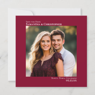 Save The Date Simple Artsy Minimal Photo Rouge Cranberry Mariage