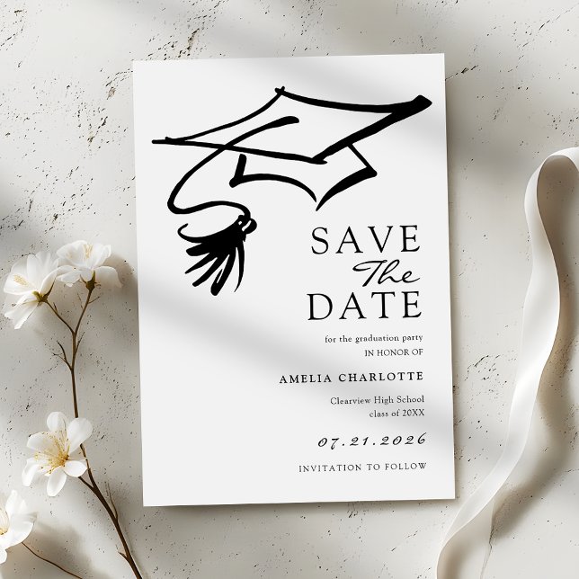 Save The Date Simple Black and White Graduation Party (Créateur téléchargé)