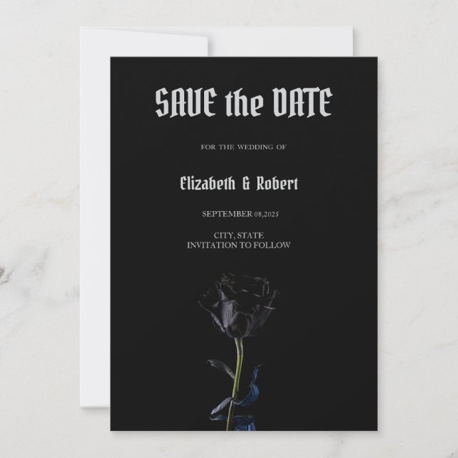 Save The Date Simple Black Roses gothique faire part de date de  (Devant)