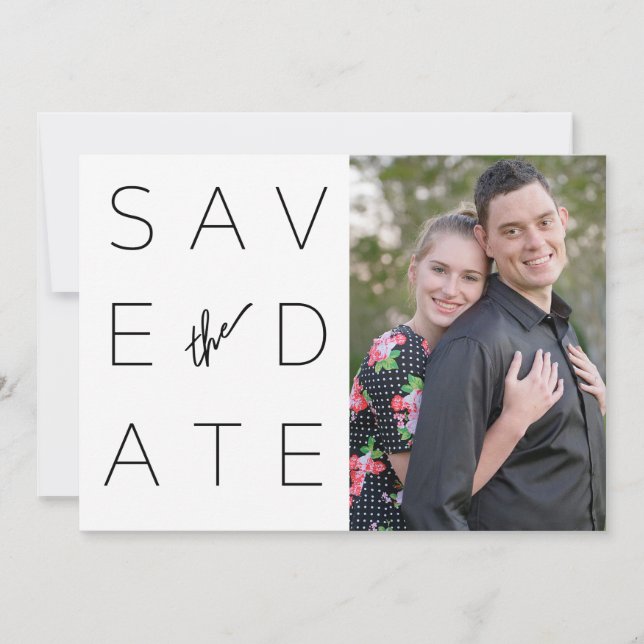 Save The Date Simple Black & White 2 Photo Enregistrer la date (Devant)