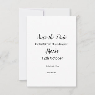 Save The Date simple blanc noir classique edi bat mitzvah