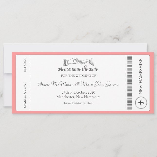 Save The Date Simple Boarding Pass Enregistrer la date Invitatio (Devant)