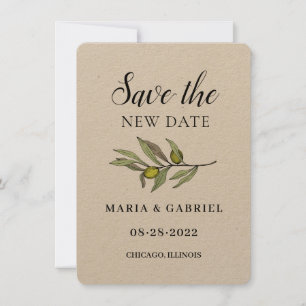 Save The Date Simple Branche d'Olive. Changement de Mariage rust