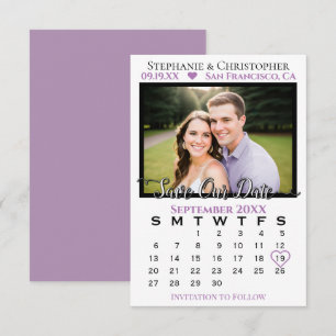 Save The Date Simple Calendrier & Photo Mariage Lavande & Blanc