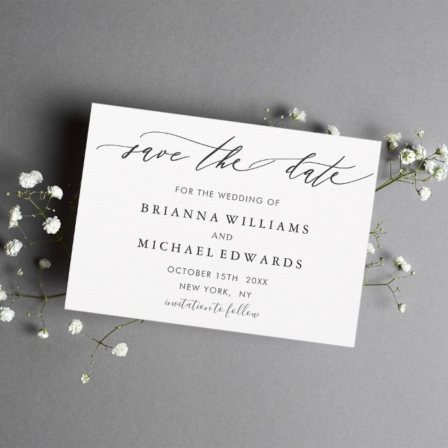 Save The Date Simple Calligraphie Moderne Mariage Économisez la  (Créateur téléchargé)