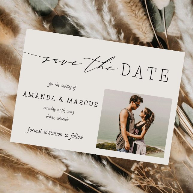 Save The Date Simple Calligraphie Moderne Photo Mariage (Créateur téléchargé)