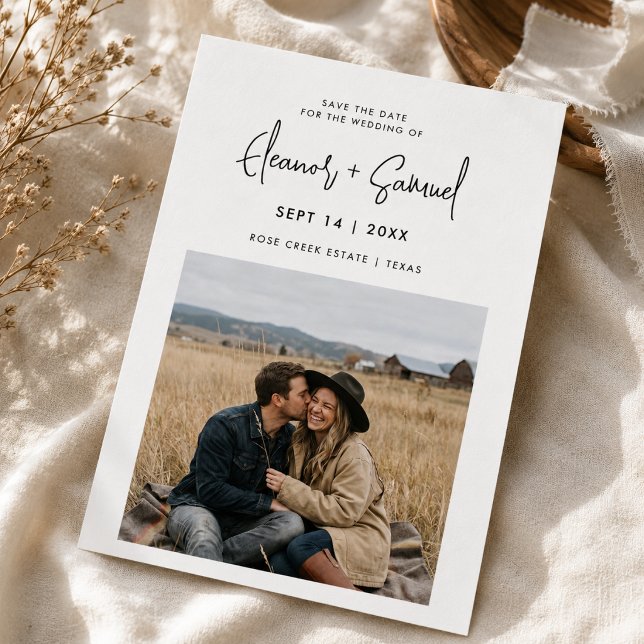 Save The Date Simple calligraphie moderne pour un mariage économ (Créateur téléchargé)