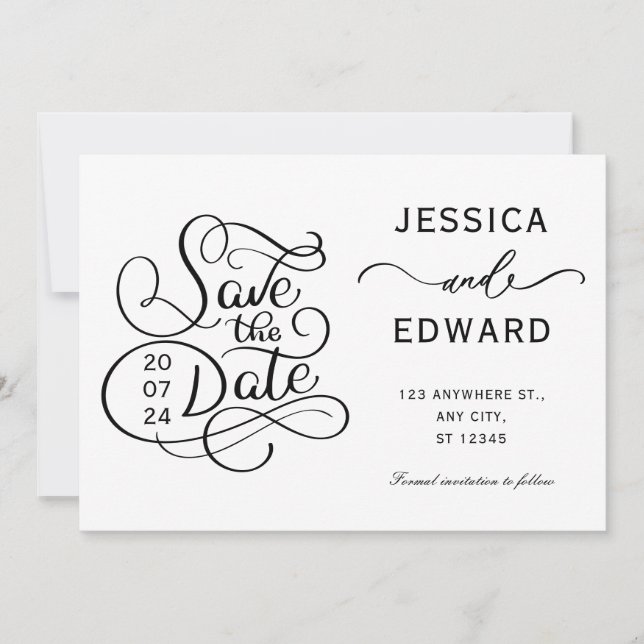 Save The Date Simple Calligraphie Script Moderne Minimal Chic (Devant)
