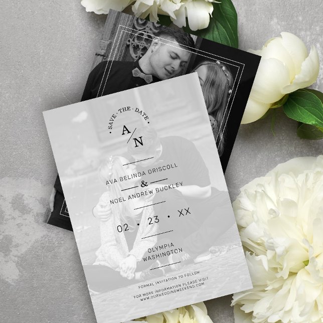 Save The Date Simple Chic Moderne Calligraphie 2 Photos Couple (Créateur téléchargé)