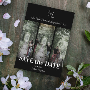 Save The Date Simple Classic 3 Photos Collage Engagé Couple